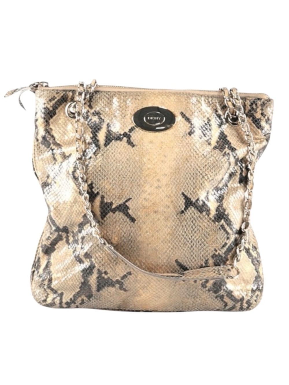 DKNY ᪥ Crossbody Leather Convertible Bag ᪥ Double Chain ᪥ Metallic Python Print - Picture 4 of 16